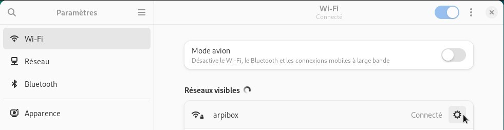 Sélection du réseau à configurer